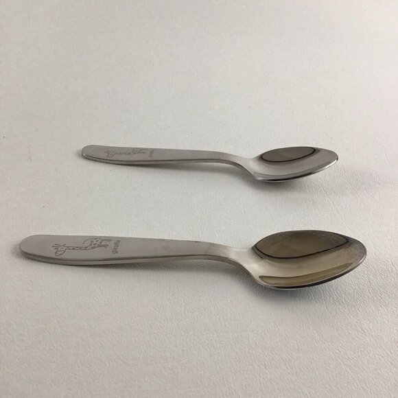2 Baby Toddler Child Feeding Spoon Set Giraffe Silver Pair Lot - Picture 3 of 7